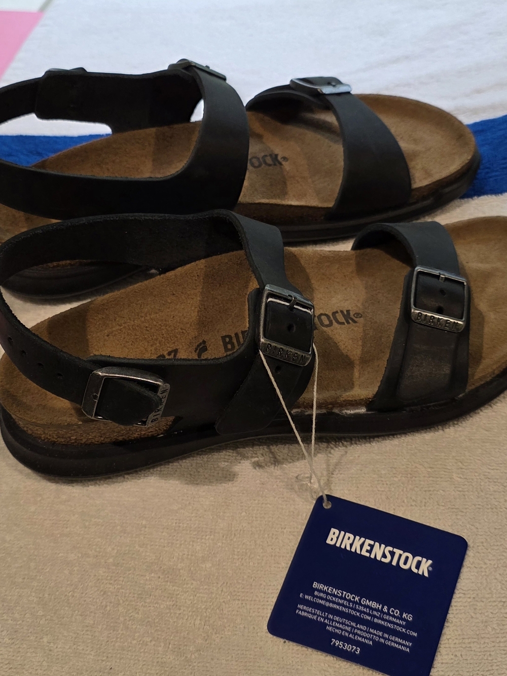 Birkenstock Black Leather Two-Strap Buckle Sandals Sonora CT